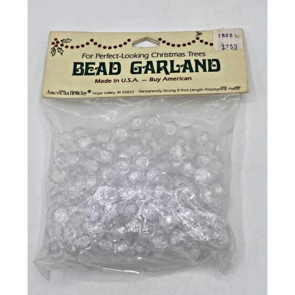 Vtg American Holiday Clear Bead Garland 8FT Polystyrene Plastic Christmas NIP